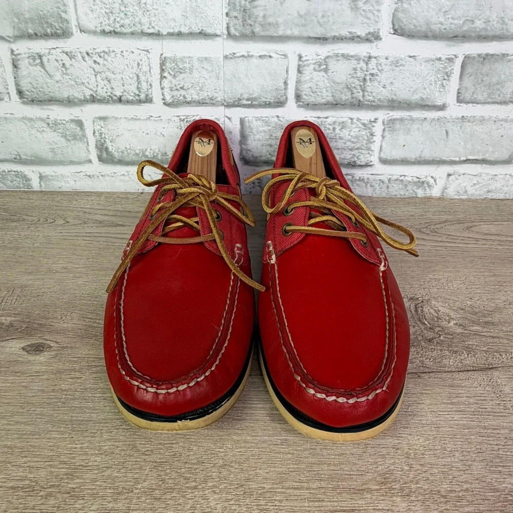 Polo Ralph Lauren Bienne Boat Shoes Red Canvas Leather‎ Mens 10D